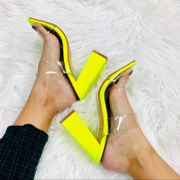 Neon yellow clear chunk heel - Picture 2 of 6